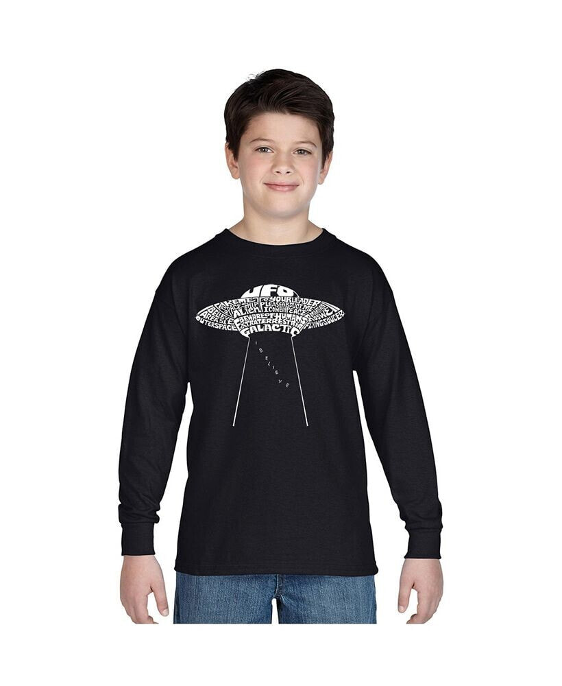 LA Pop Art boys Word Art Long Sleeve T-shirt - Flying Saucer UFO