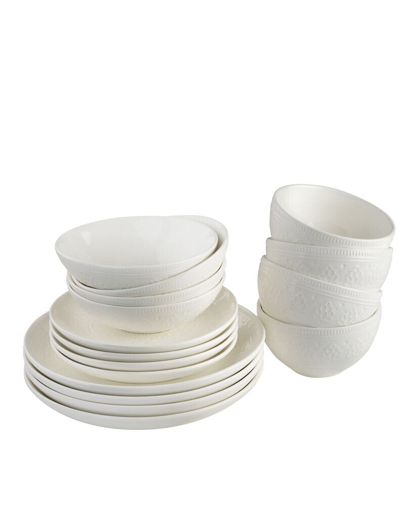 Euro Ceramica fez 16 Piece Double Bowl Dinnerware Set, Service for 4