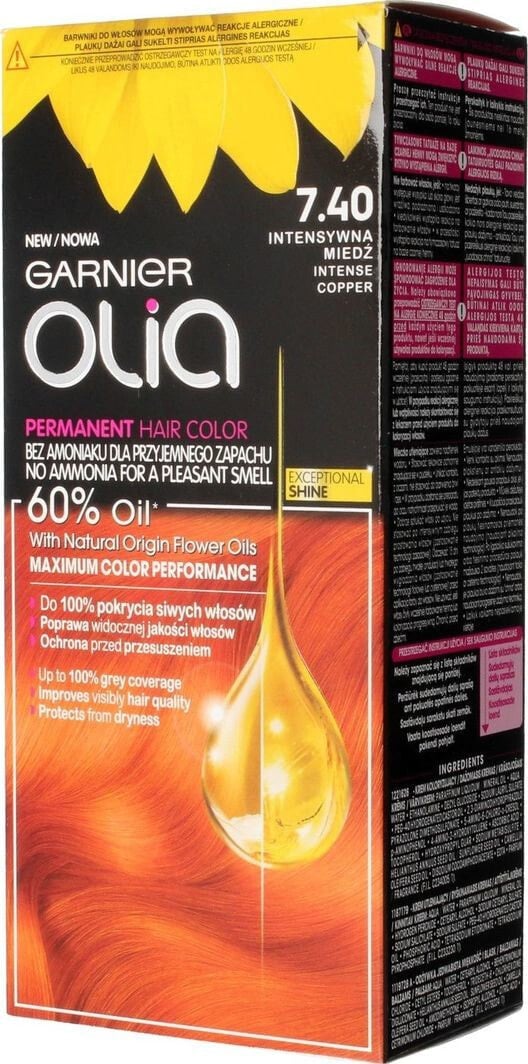 Garnier Olia Permanent Coloration Hair Color No. 7.40 Перманентная крем-краска для волос на масляной основе, оттенок интенсивно медный