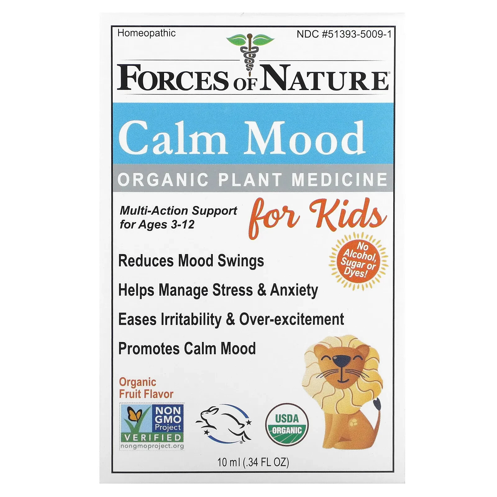 Calm Mood, Organic Plant Medicine, For Kids Ages 3-12, Fruit Flavor, 0.34 fl oz (10 ml)