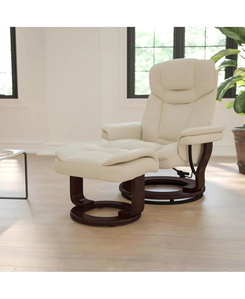 EMMA+OLIVER multi-Position Recliner & Curved Ottoman With Swivel Wood Base
