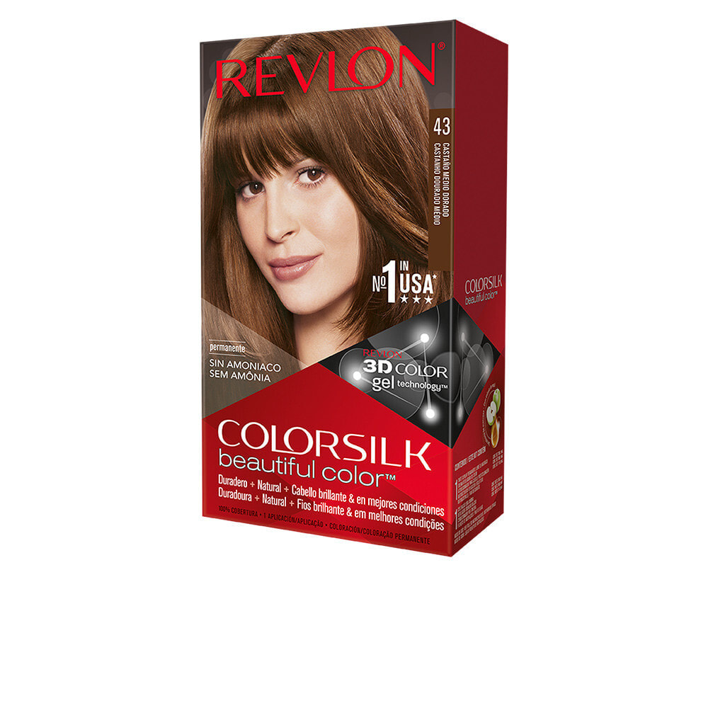Revlon ColorSilk Beautiful Color No. 43 Medium Golden Brown Стойкая крем-краска без аммиака, оттенок средний золотисто -коричневый