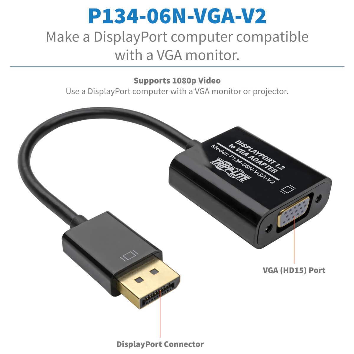 Tripp Lite P134-06N-VGA-V2 видео кабель адаптер 0,15 m DisplayPort VGA  (HD15) Черный цвет черный — купить недорого с доставкой, 16274643