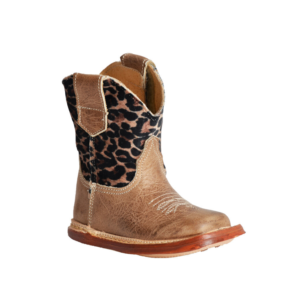 Roper Cowbaby Cheetah Square Toe Cowboy Infant Girls Black, Brown Casual Boots
