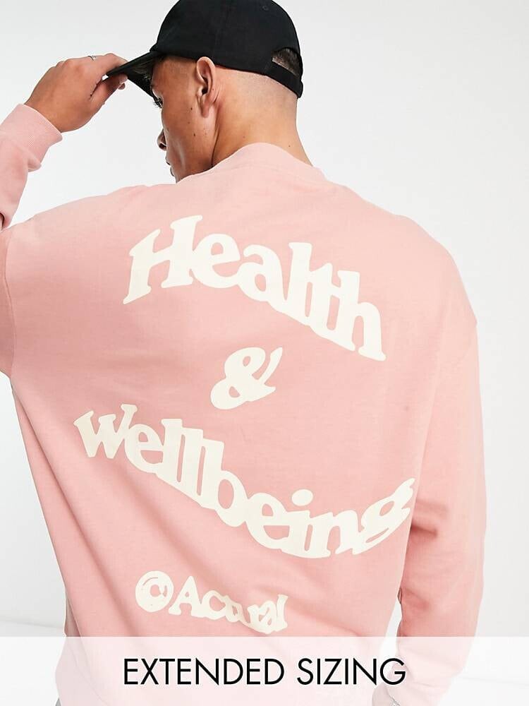 ASOS Actual – Oversize-Sweatshirt in Rosa mit „Health and Wellbeing“-Logoprint hinten