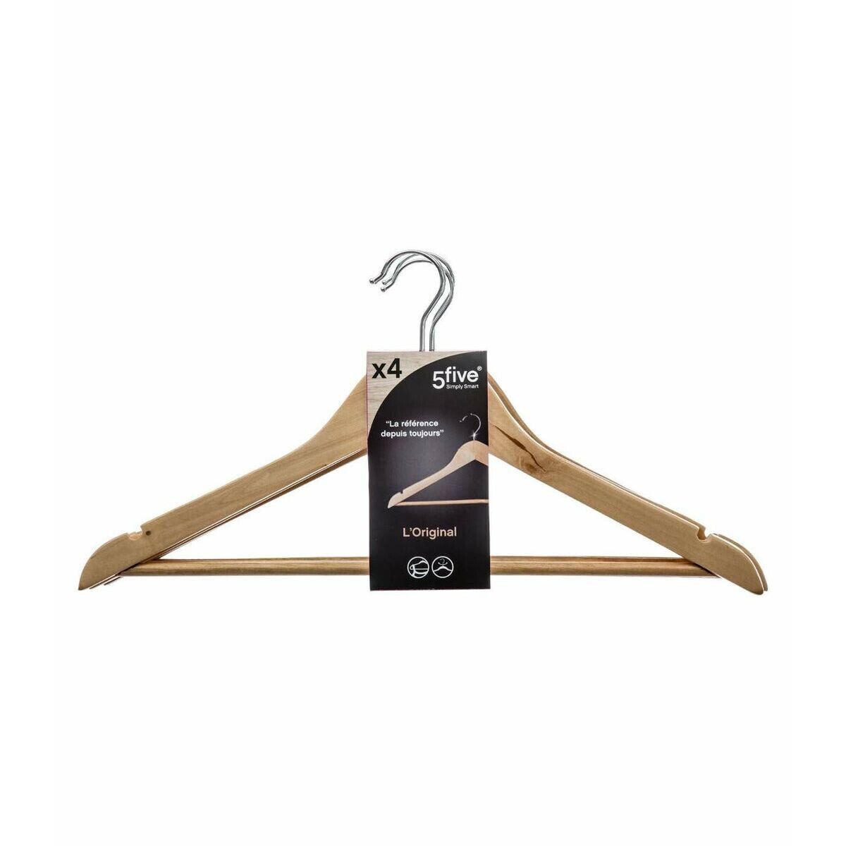 Set of Clothes Hangers 5five Brown Beige Natural Wood 44 x 23 cm (4 Units)