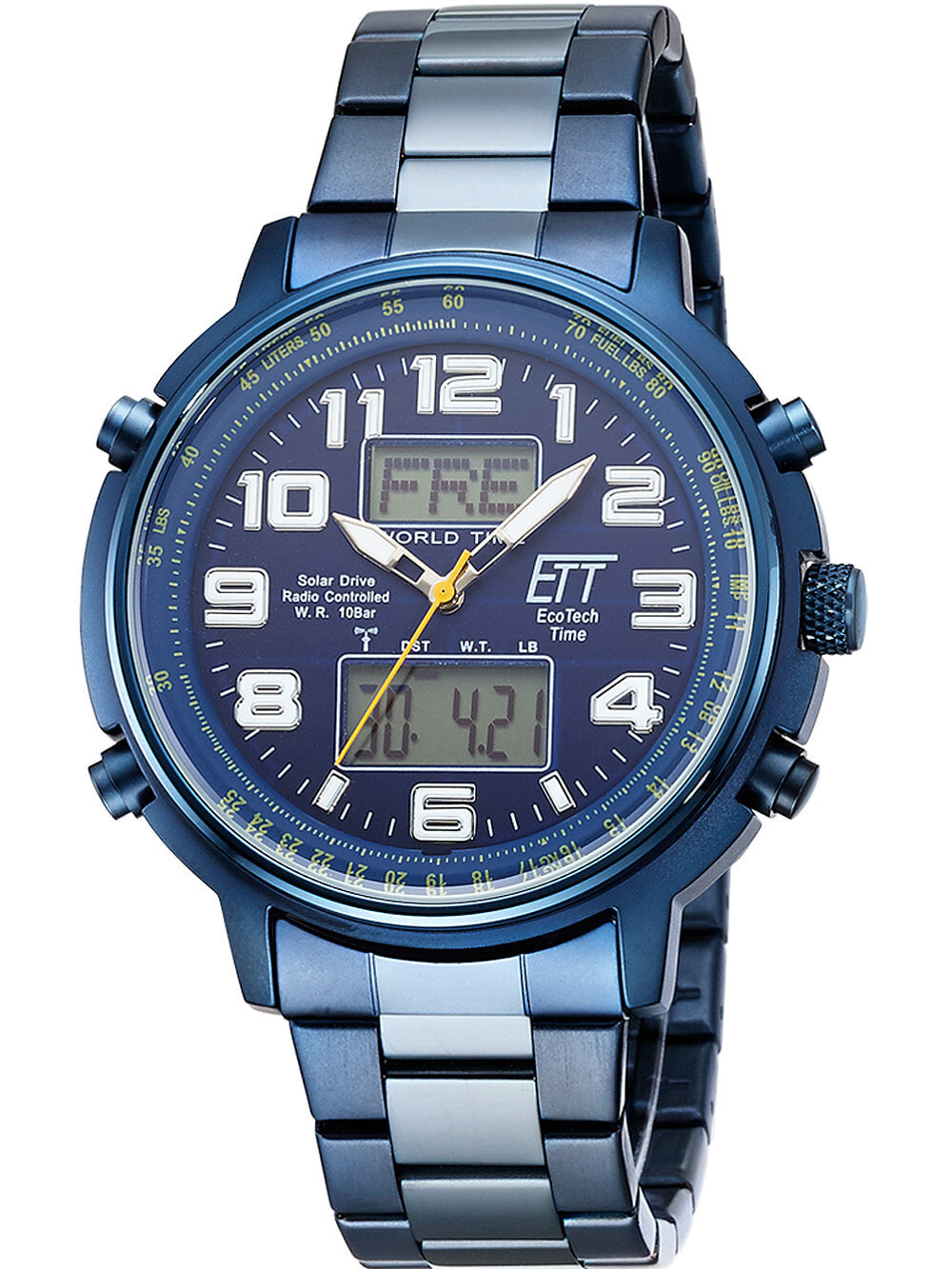 Мужские наручные часы с синим браслетом ETT EGS-11445-32M Solar Drive radio contr. Hunter II 48mm 10ATM