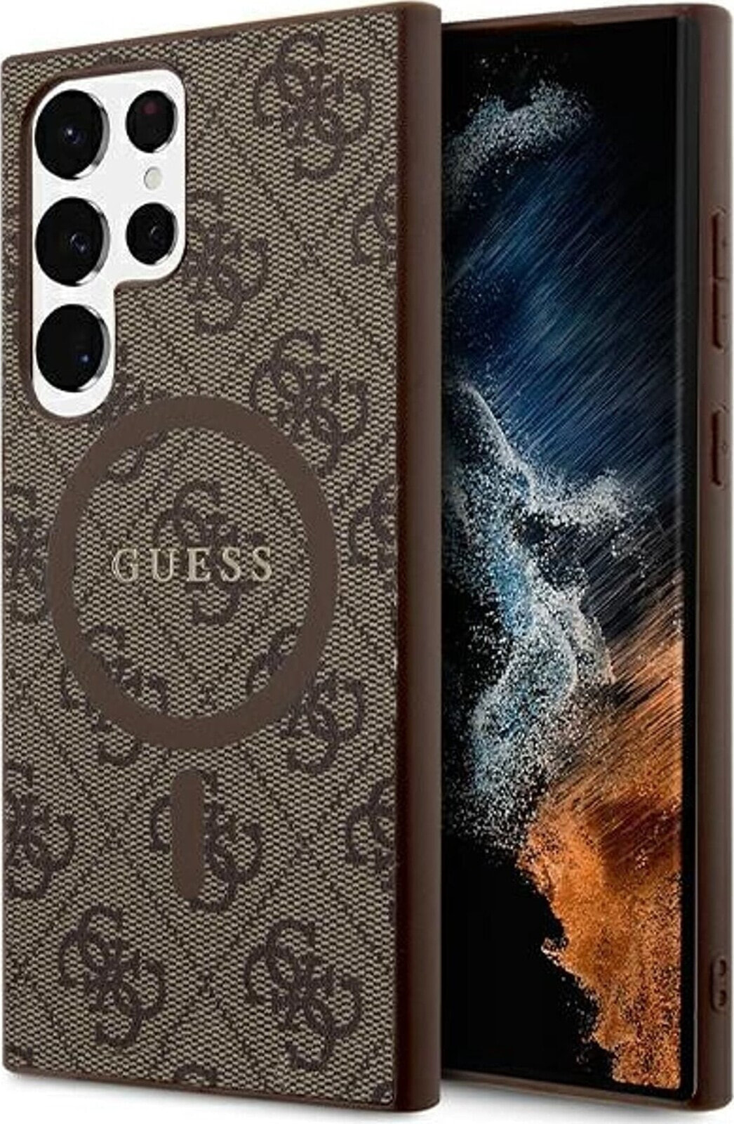 Guess Guess GUHMS24LG4GFRW S24 Ultra S928 brązowy/brown hardcase 4G Collection Leather Metal Logo MagSafe