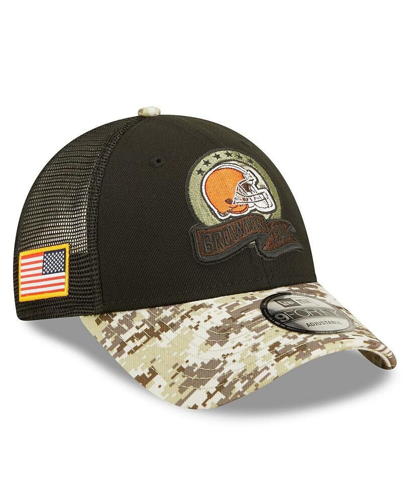 New Era men's Black, Camo Cleveland Browns 2022 Salute To Service 9FORTY Snapback Trucker Hat
