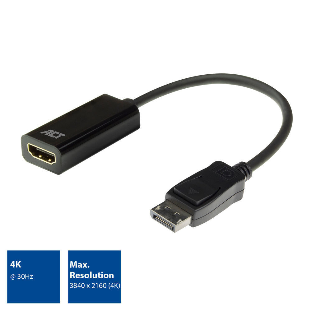 ACT AC7555 видео кабель адаптер 0,15 m DisplayPort HDMI Тип A (Стандарт) Черный