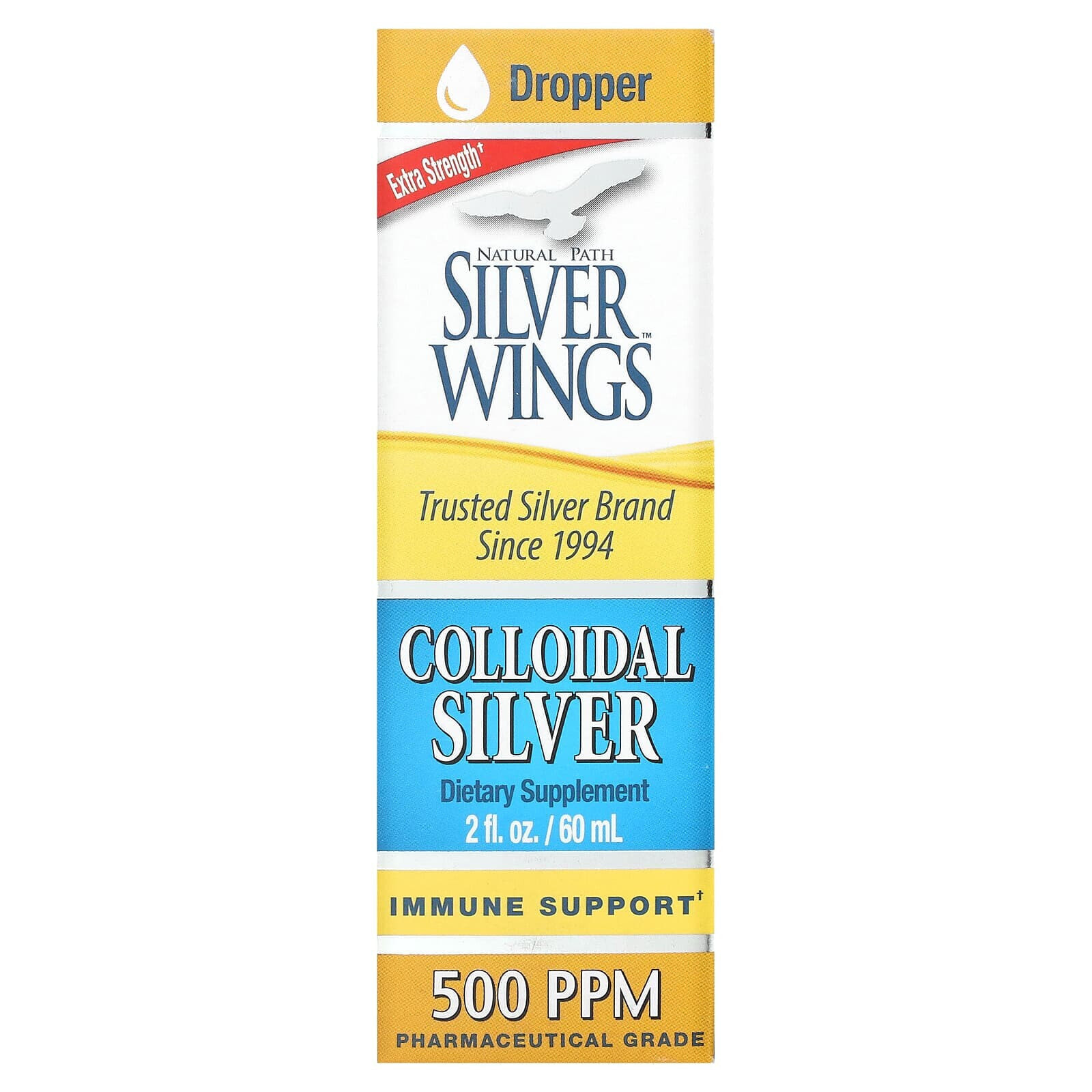 Natural Path Silver Wings, Colloidal Silver, Extra Strength, 500 ч/млн, 120 мл (4 жидких унции)