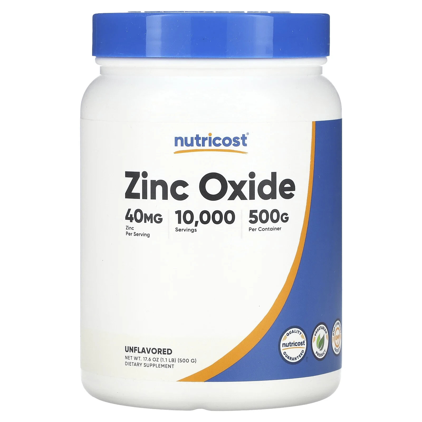 Zinc Oxide, Unflavored, 40 mg, 17.6 oz (500 g)