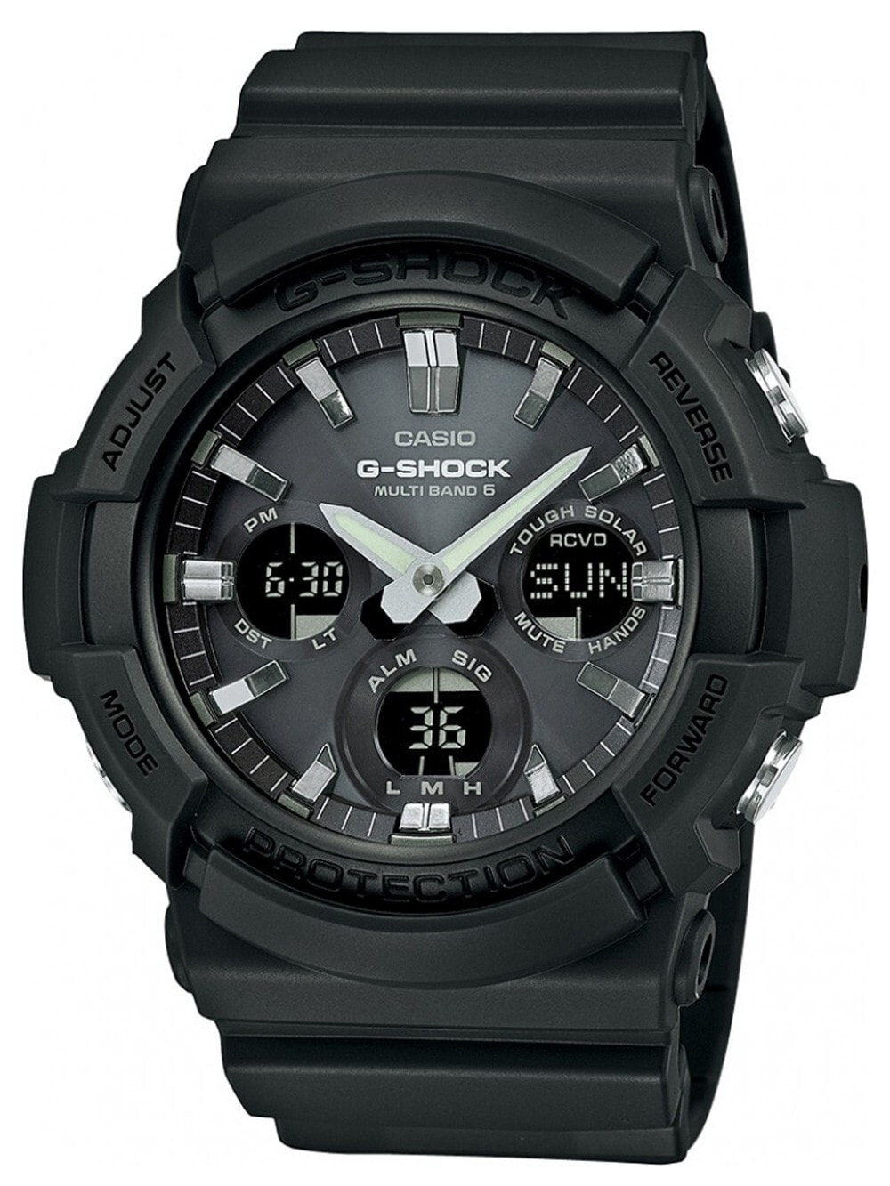 Мужские наручные часы с черным силиконовым ремешком CASIO GAW-100B-1AER G-SHOCK Solar 52mm 20 ATM