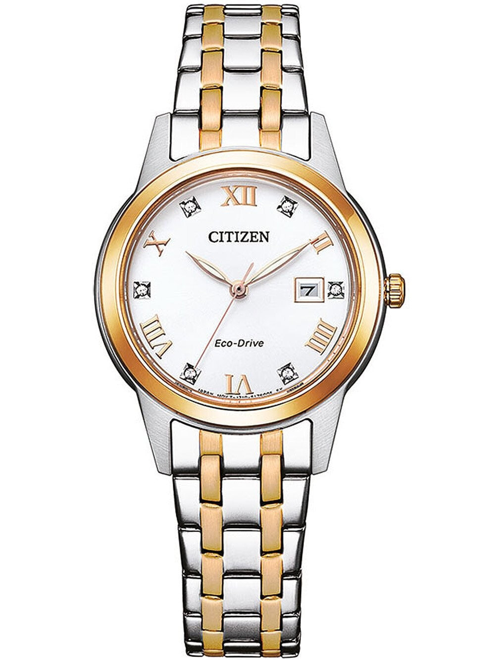 Мужские наручные часы с серебряным золотым браслетом Citizen FE1246-85A Eco-Drive Elegance Damen 30mm 3ATM