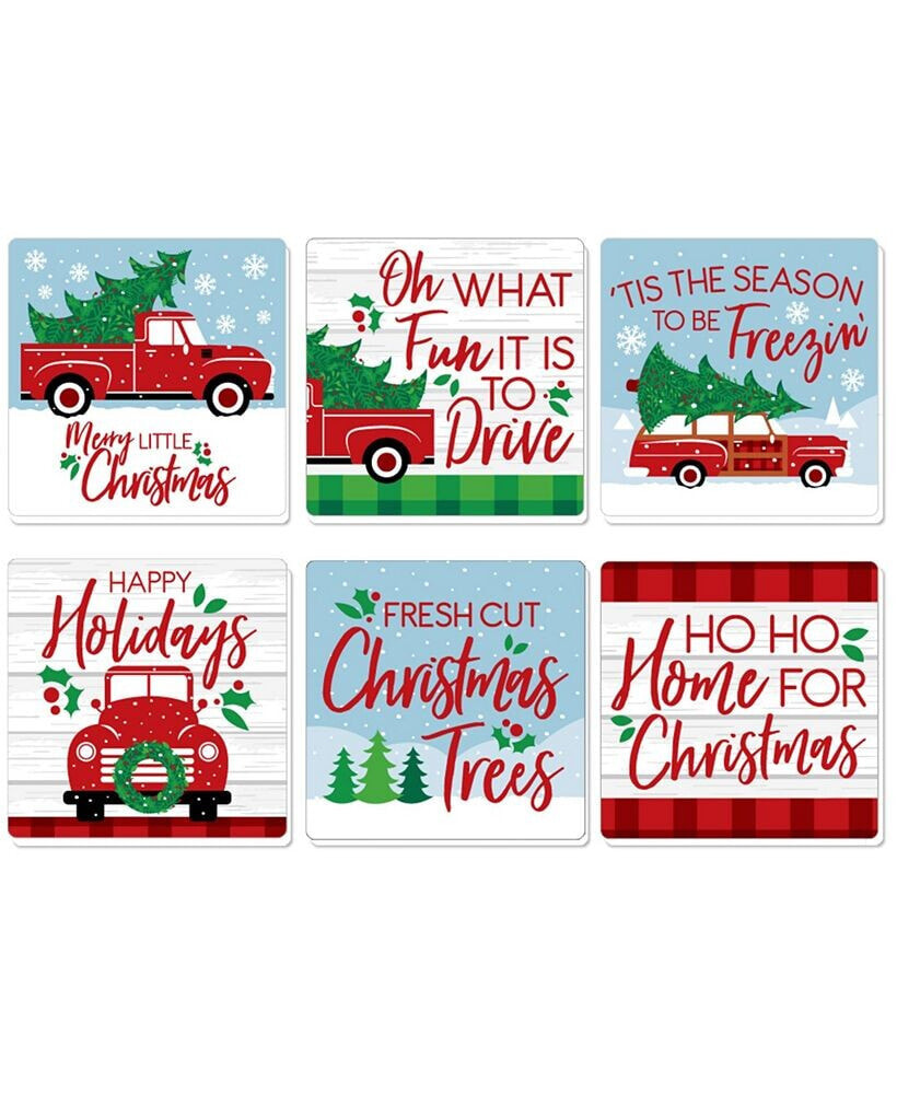 Big Dot of Happiness merry Little Christmas Tree Funny Truck Party Decorations Drink Coasters 6 Ct