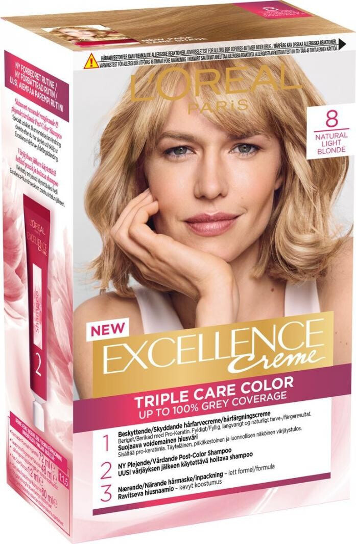 L'Oreal Paris Excellence Creme 8 Natural Light Blonde Стойкая ухаживающая крачка для волос, натуральный светлый блонд