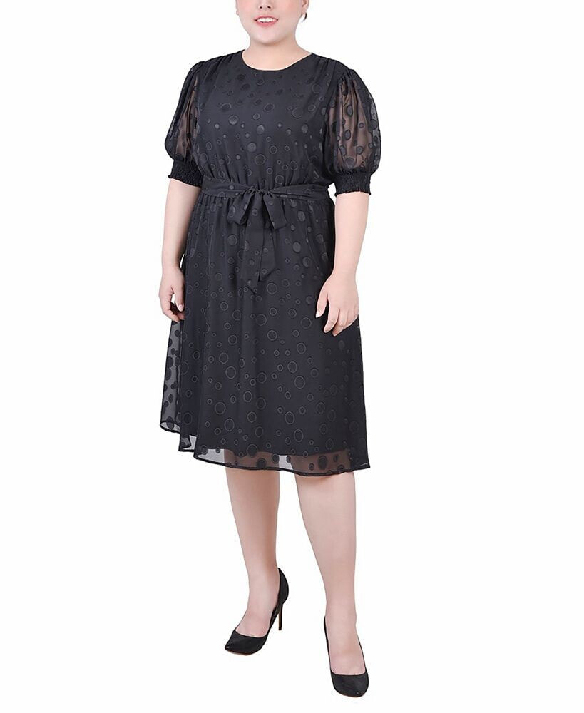 NY Collection plus Size Elbow Sleeve Swiss Dot Dress