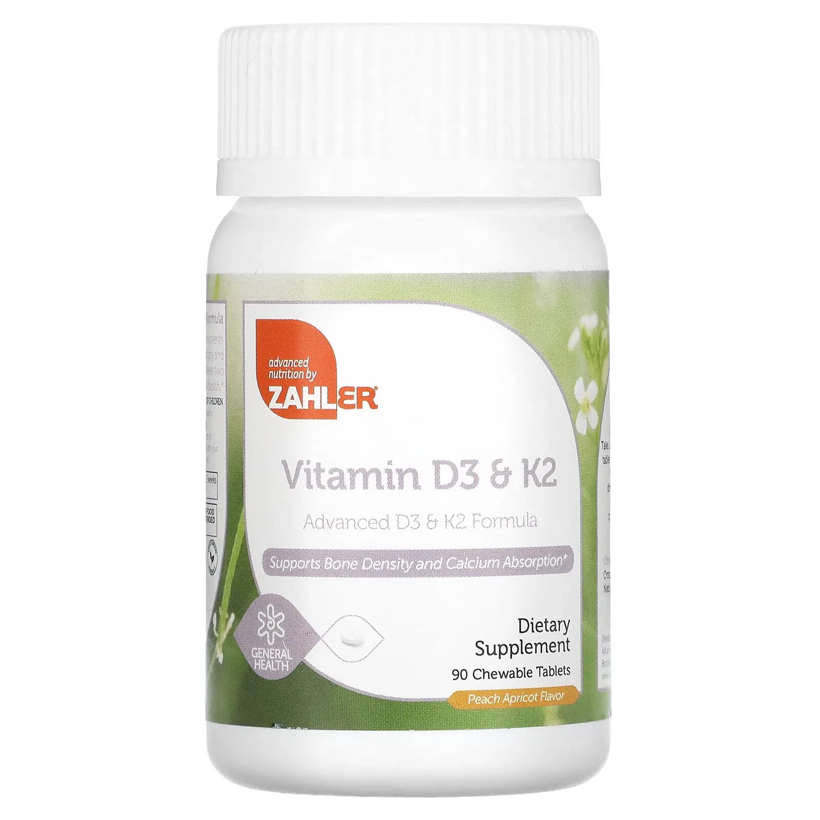 Залер, Vitamin D3 & K2, Peach Apricot, 90 Chewable Tablets