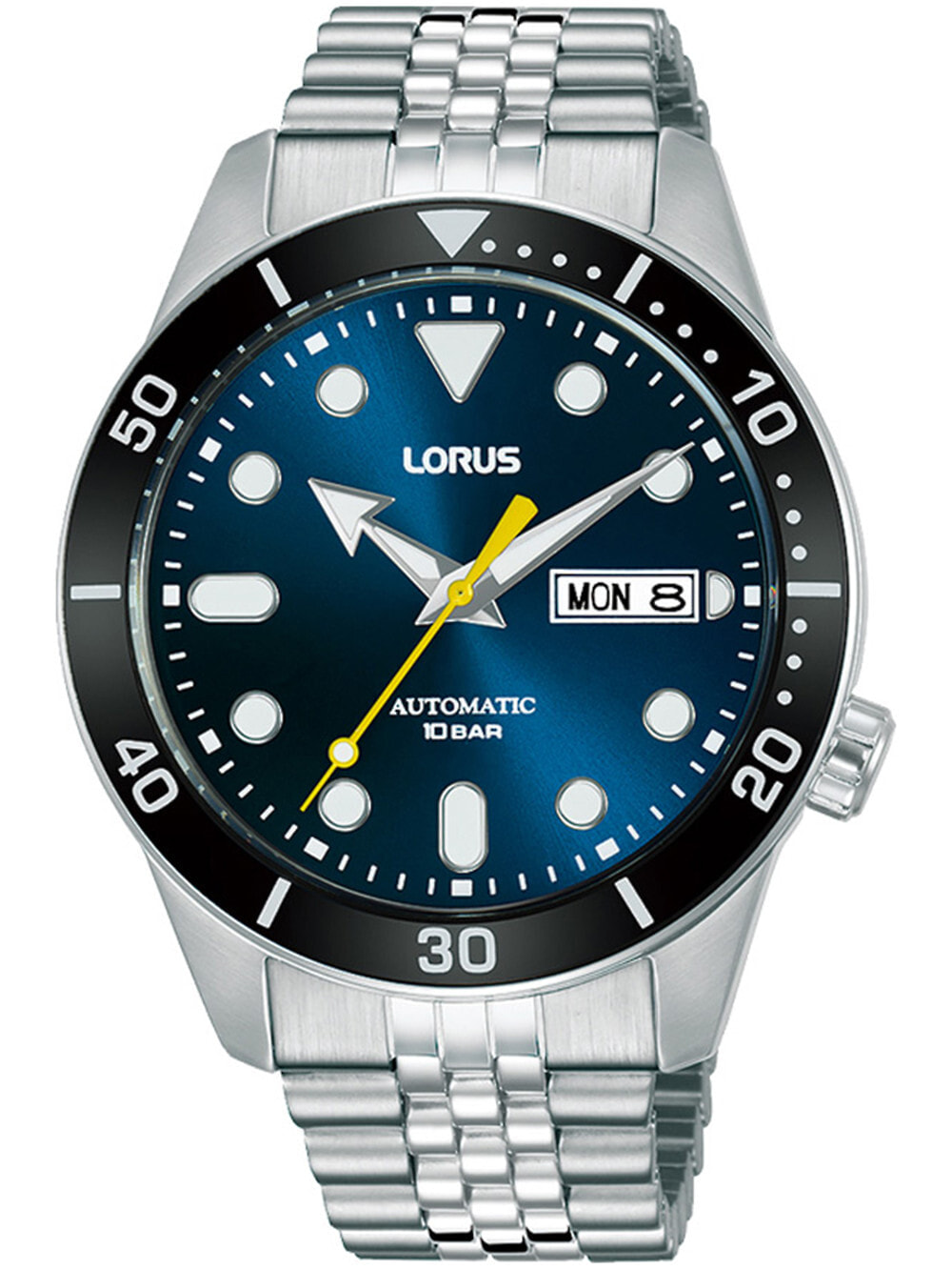 Мужские наручные часы с серебряным браслетом Lorus RL449AX9 automatic mens 42mm 10ATM