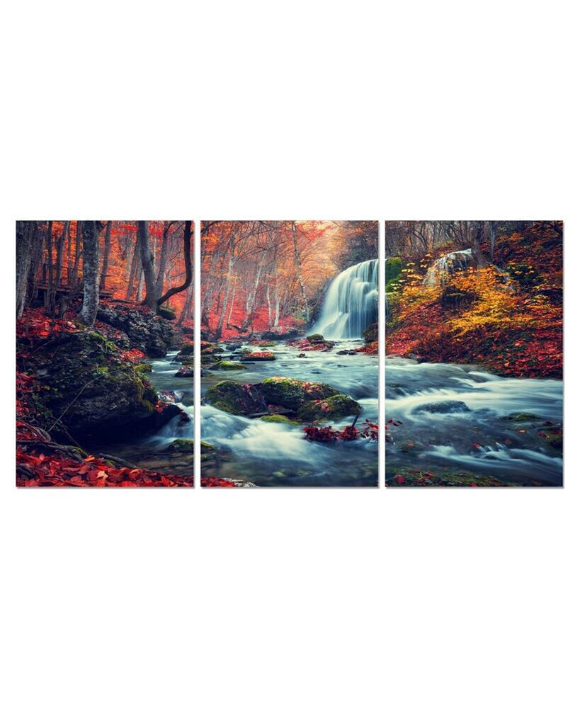 Chic Home decor Autumn Forest 3 Piece Wrapped Canvas Wall Art -20
