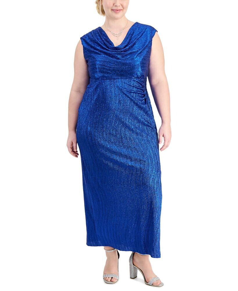 Connected plus Size Cowlneck Sleeveless Long Dress