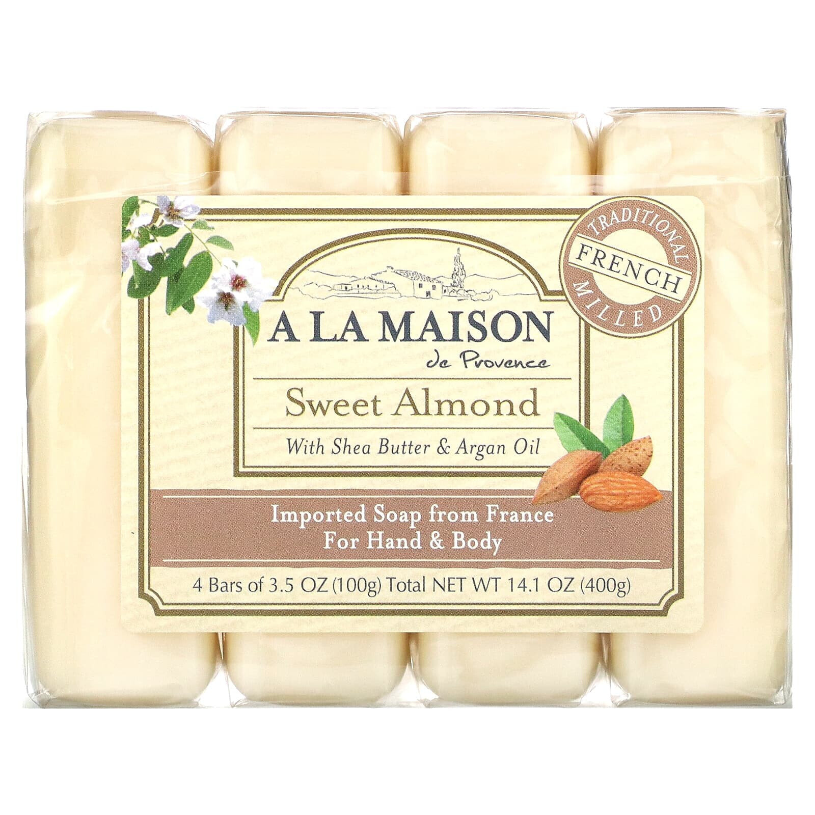 Hand & Body Bar Soap, Sweet Almond, 4 Bars, 3.5 oz (100 g) Each