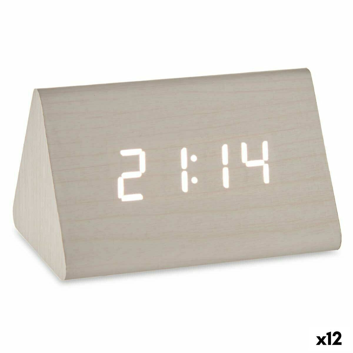 Table-top Digital Clock White PVC MDF Wood 11,7 x 7,5 x 8 cm (12 Units)