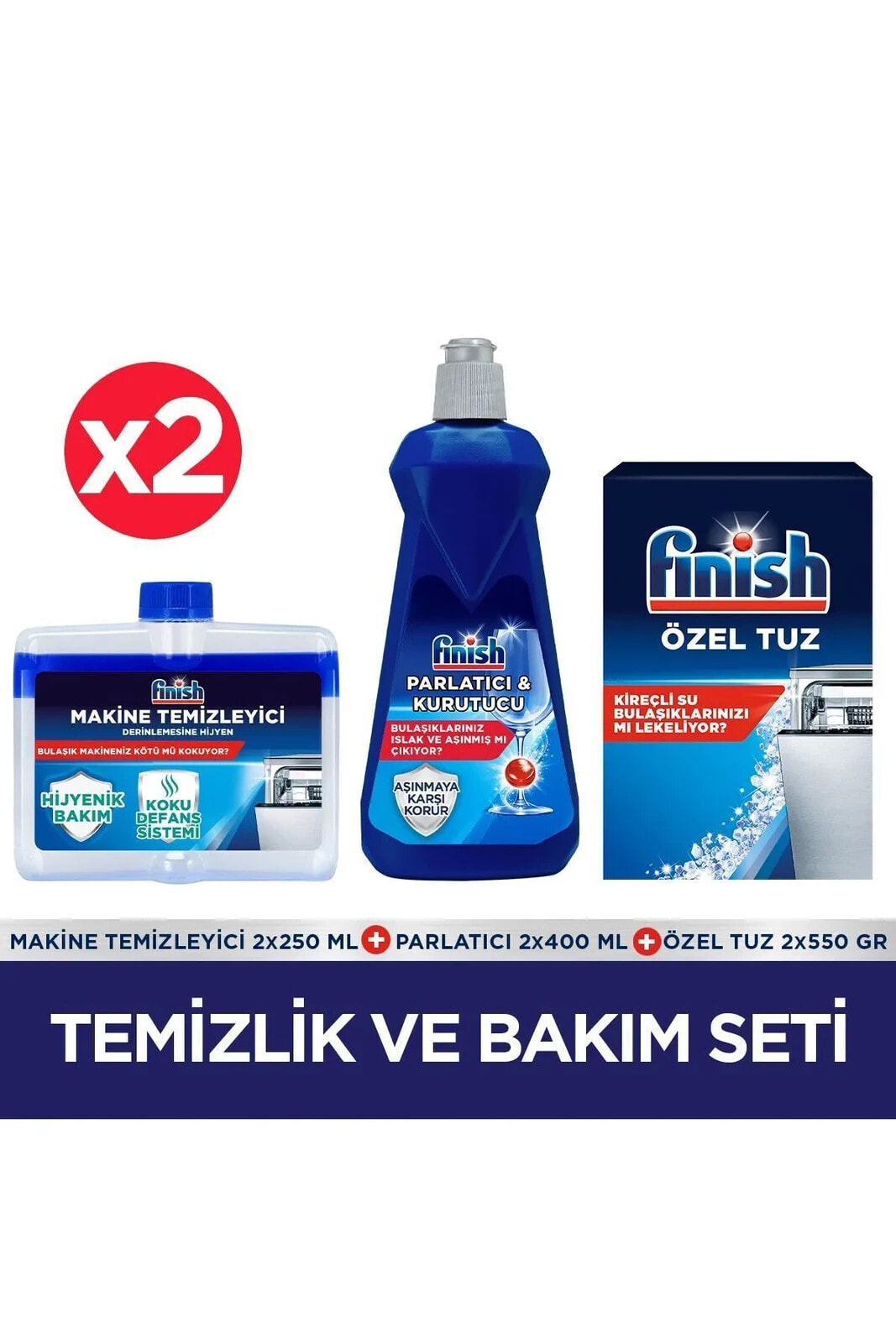 Temizlik ve Bakım Seti ( Parlatıcı 400 ml + Makine Temizleyici Sıvı 250 ml + Tuz 550 g) x 2