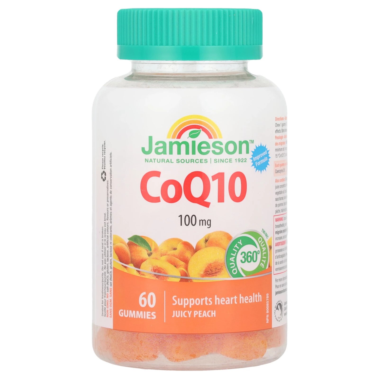 CoQ10 Gummies, Juicy Peach, 100 mg, 60 Gummies