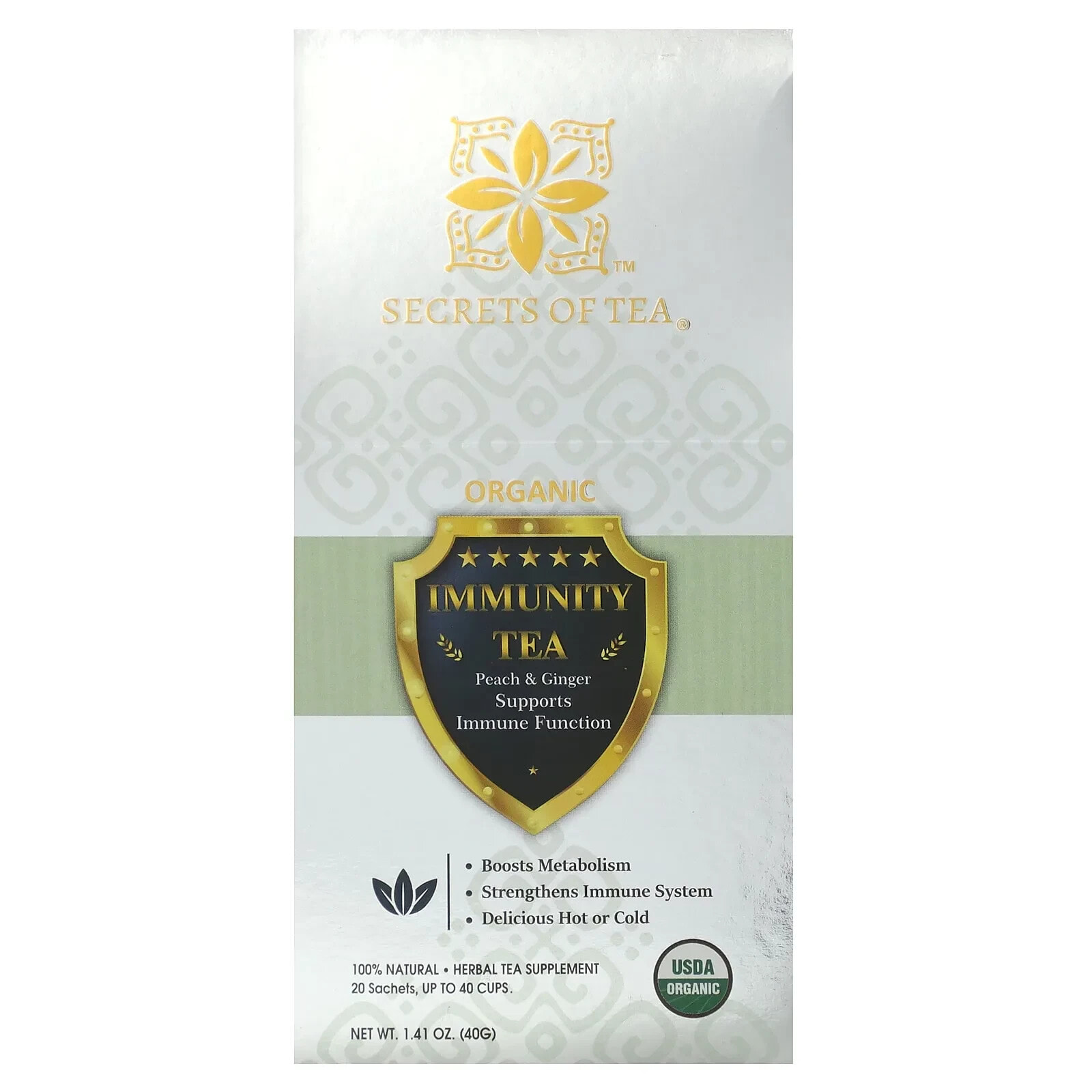 Organic Immunity Tea, Peach & Ginger, 20 Sachets, 1.41 oz (40 g)