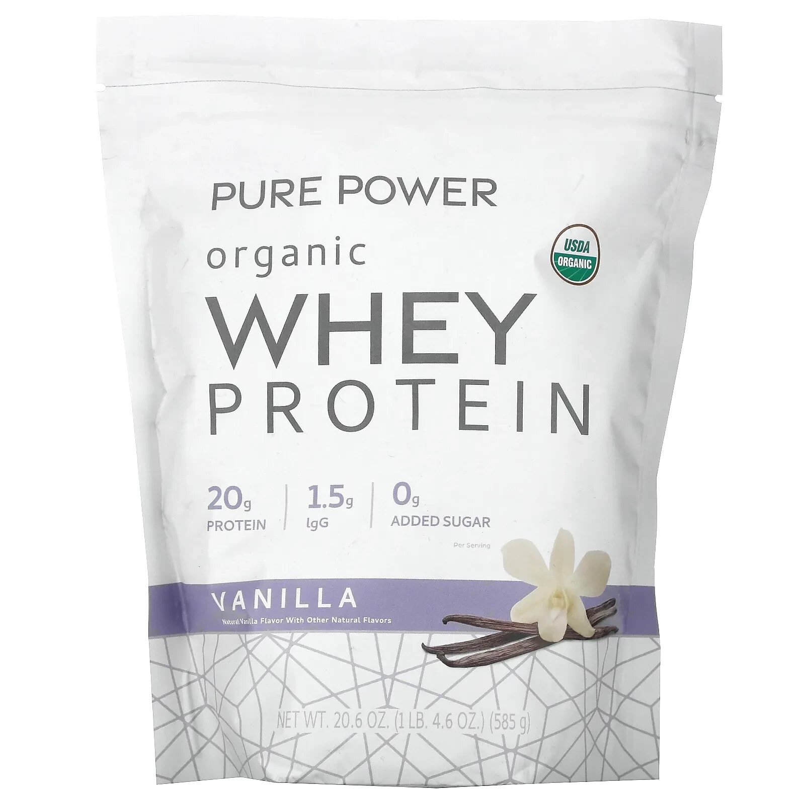 Pure Power, Organic Whey Protein, Vanilla, 1 lb 4.6 oz (585 g)