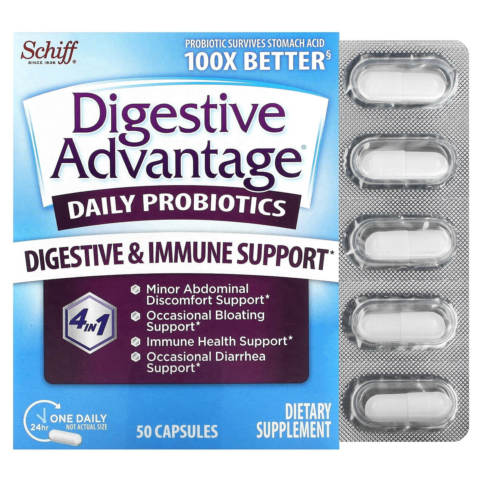 Шифф, Digestive Advantage, пробиотик для ежедневного применения, 50 капсул