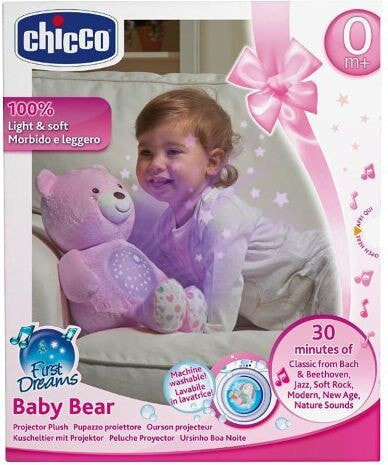 Детский декоративный ночник Chicco Мишка-плюшевый, со светомузыкальным проектором, розовый 80151