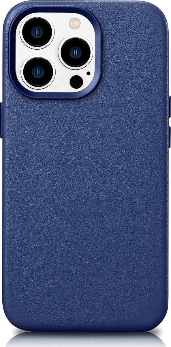 iCarer iCarer Case Leather pokrowiec etui z naturalnej skóry do iPhone 14 Pro Max niebieski (WMI14220708-BU) (kompatybilne z MagSafe)