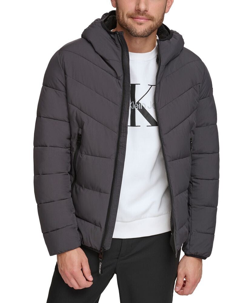 Calvin Klein men's Chevron Stretch Jacket With Sherpa Lined Hood