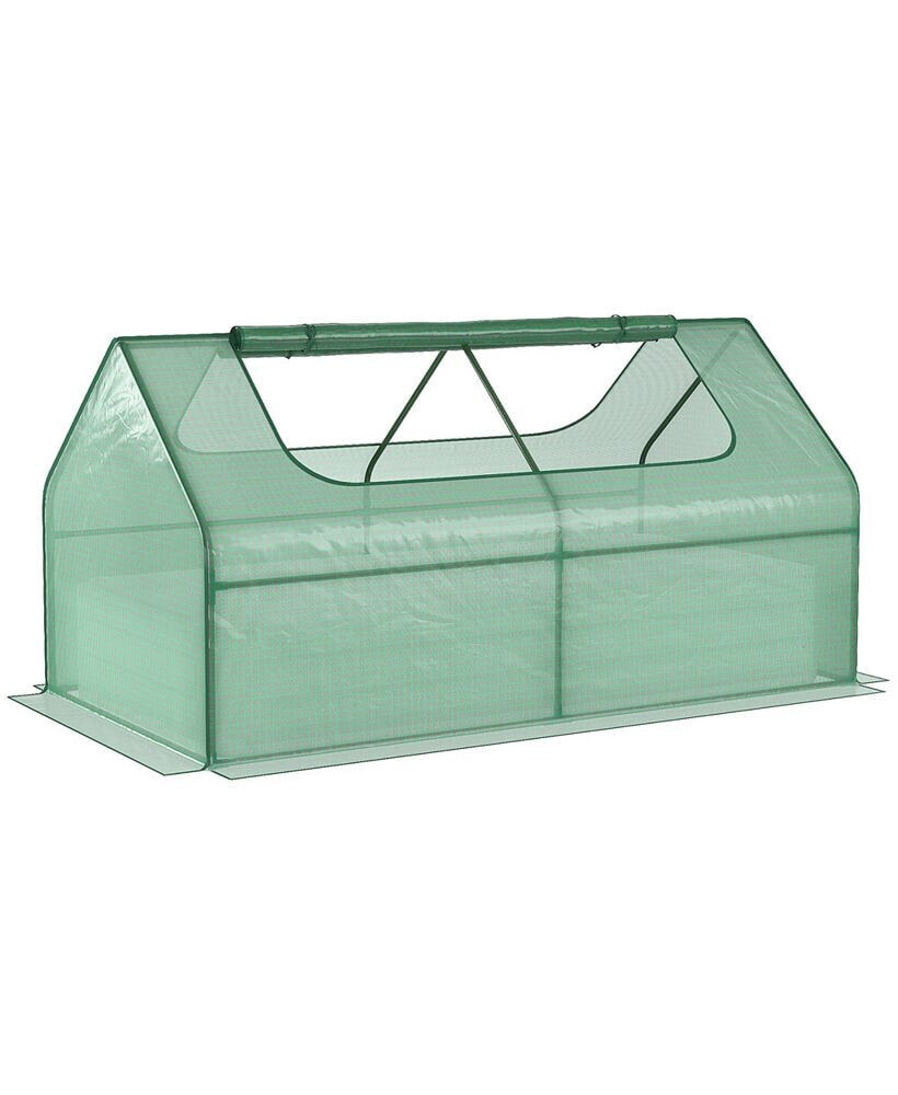 Outsunny galvanized Raised Garden Bed with Mini Greenhouse Cover, Outdoor Metal Planter Box with 2 Roll-Up Windows for Growing Flowers, Fruits, Vegetables, and Herbs, 73