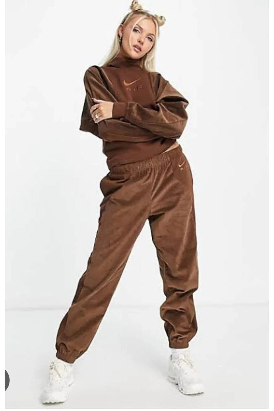 Sportswear Air Cord Fleece High Rise Kadın Kahverengi Eşofman Altı ASLAN SPORT