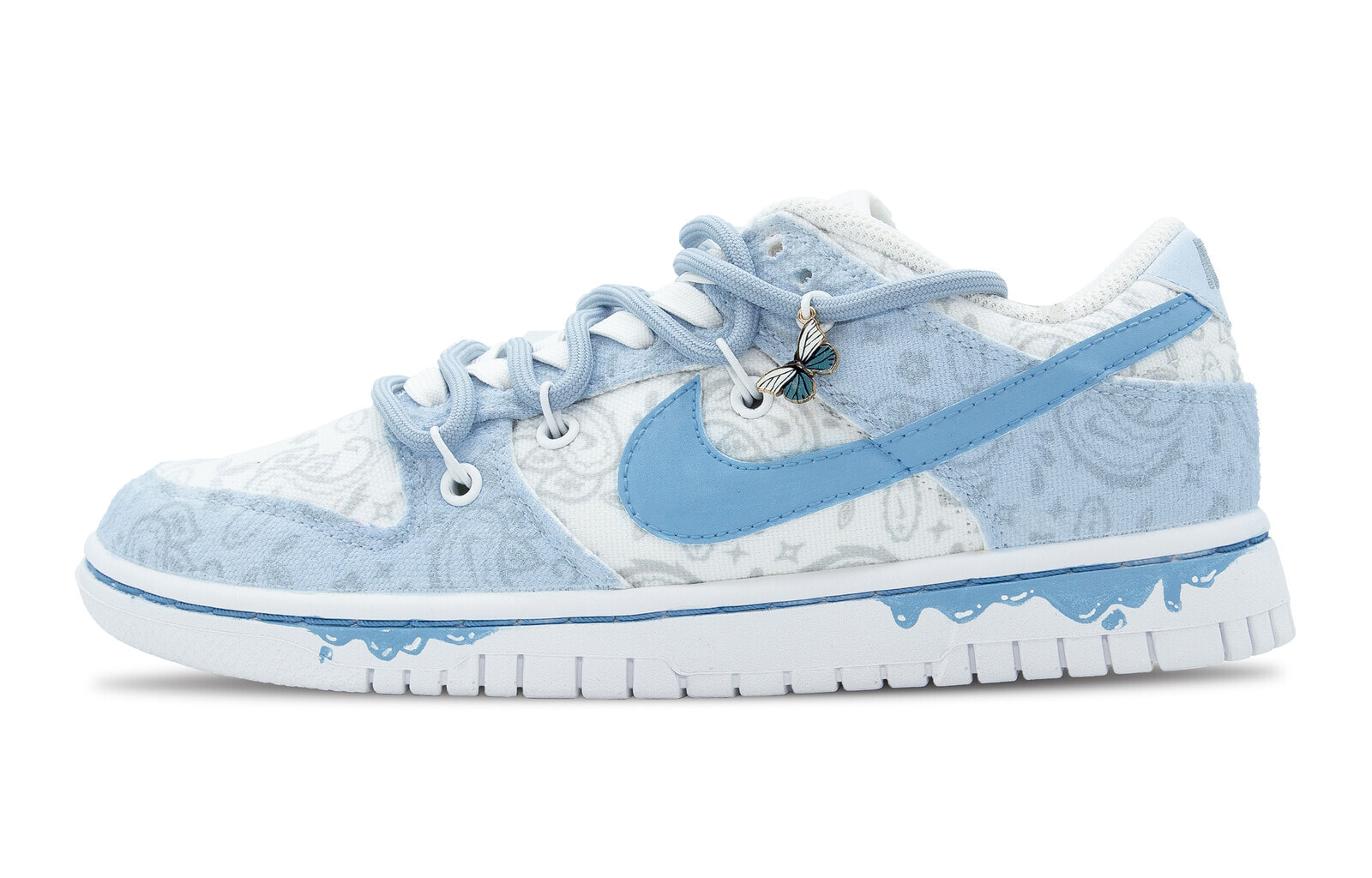 【定制球鞋】 Nike Dunk Low ESS 蝴蝶 蓝色腰果花 复古结构风 低帮 板鞋 女款 白蓝 / Кроссовки Nike Dunk Low ESS DJ9955-100