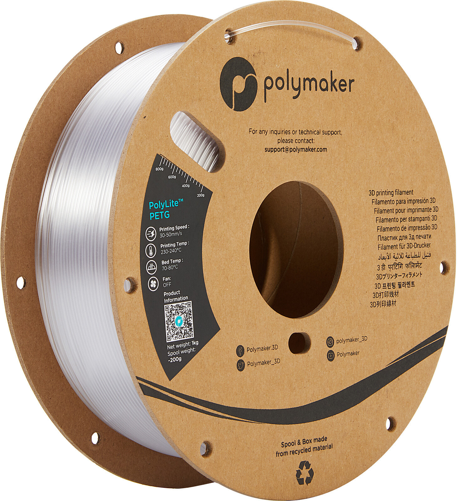 Polymaker PB01024 PolyLite Filament PETG hitzebeständig hohe Zugfestigkeit 2.85 mm 1000 g