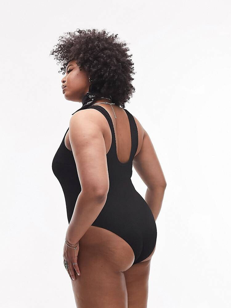 Topshop Curve scoop back crinkle swimsuit in black