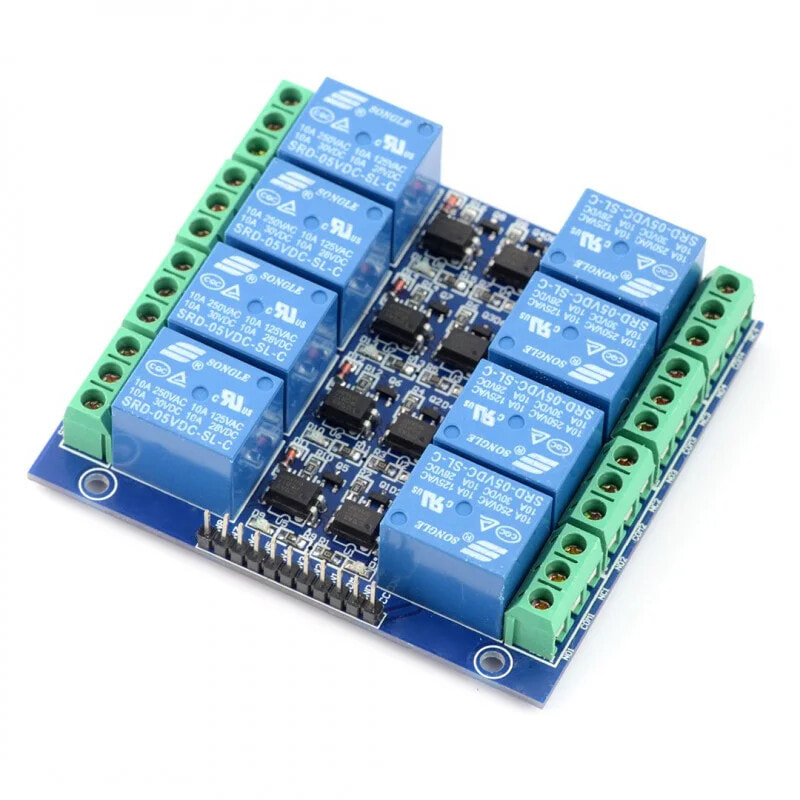 Module 8 relays with optoisolation - 10A / 250VAC contacts - 5V coil