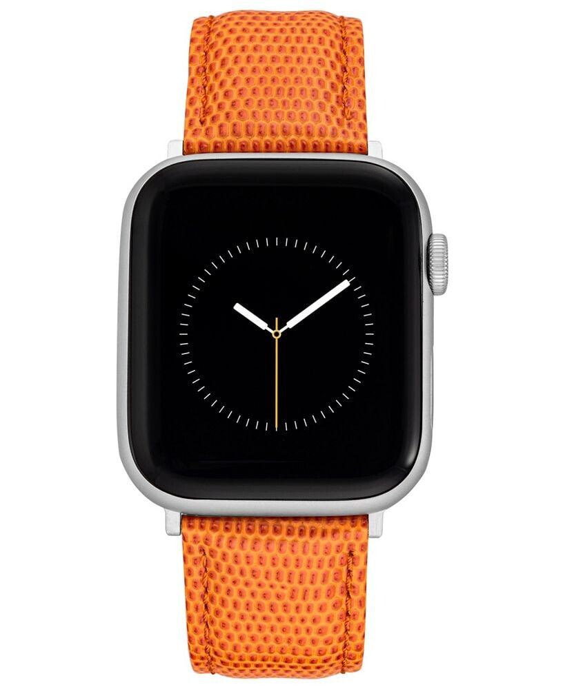 Orange Genuine Leather Strap with Silver-Tone Stainless Steel Lugs for 38mm, 40mm, 41mm Apple Watch