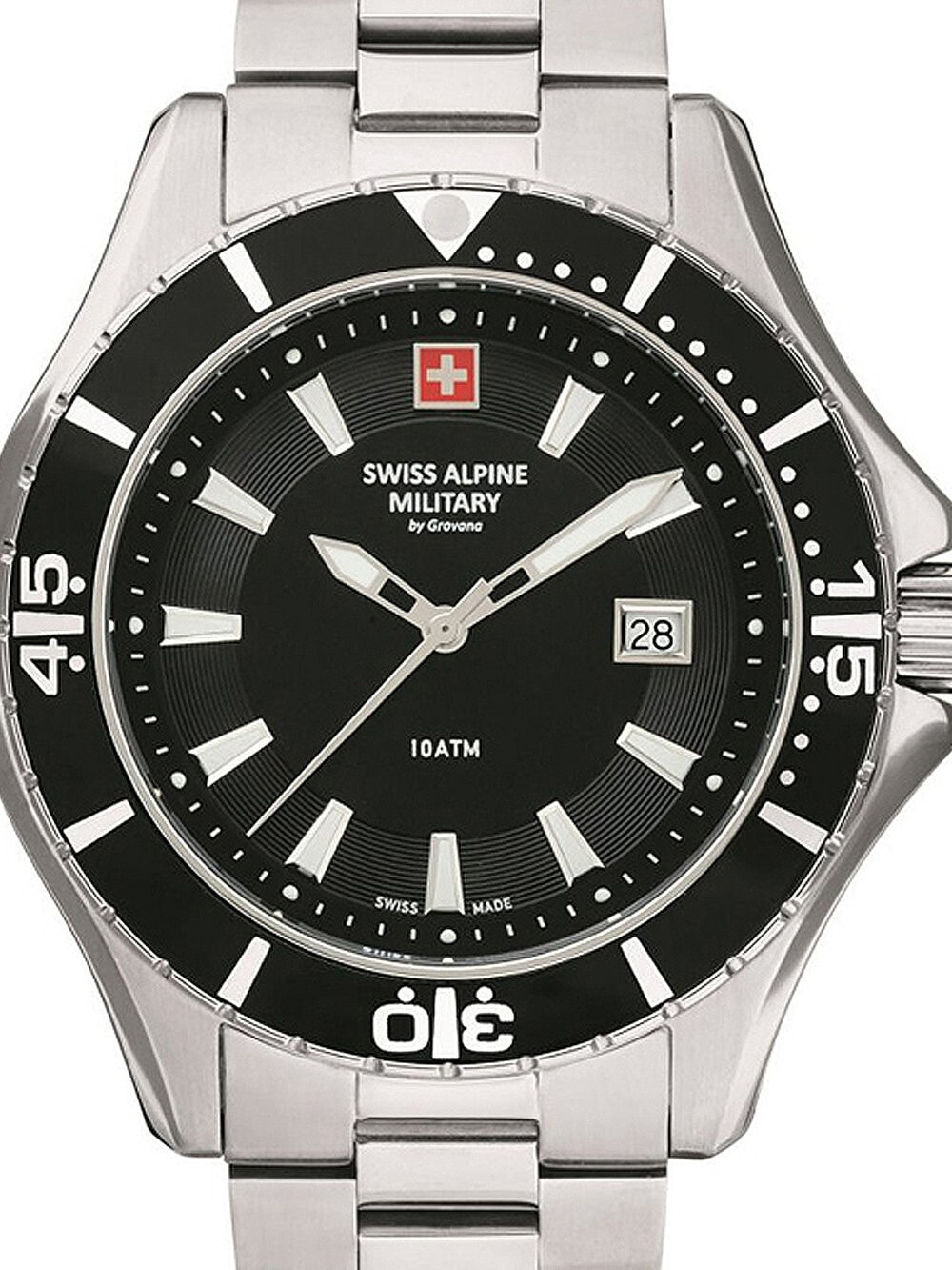 Мужские наручные часы с серебряным браслетом Swiss Alpine Military 7040.1137 mens watch 44mm 10ATM