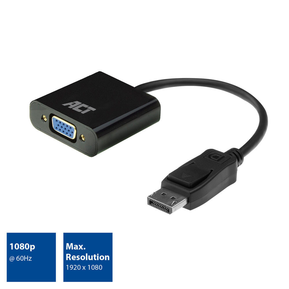 ACT AC7515 видео кабель адаптер 0,15 m DisplayPort VGA (D-Sub) Черный