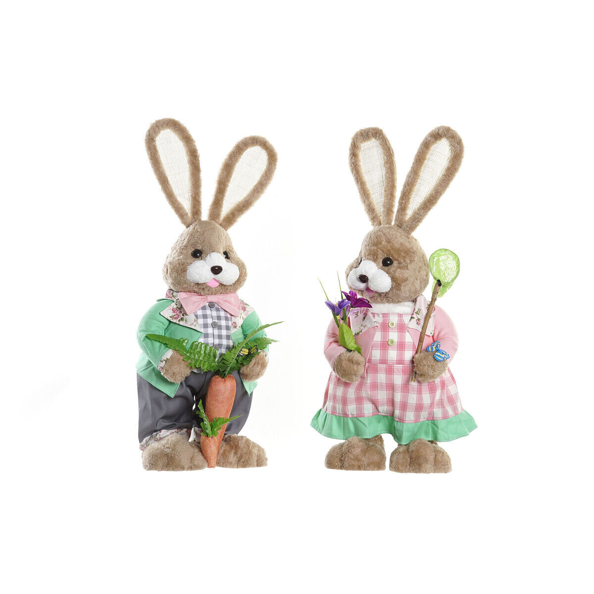 Decorative Figure DKD Home Decor 25 x 23 x 66 cm Pink Brown Rabbit Green (2 Units)