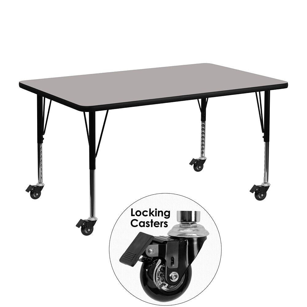 Flash Furniture mobile 24''W X 48''L Rectangular Grey Hp Laminate Activity Table - Height Adjustable Short Legs