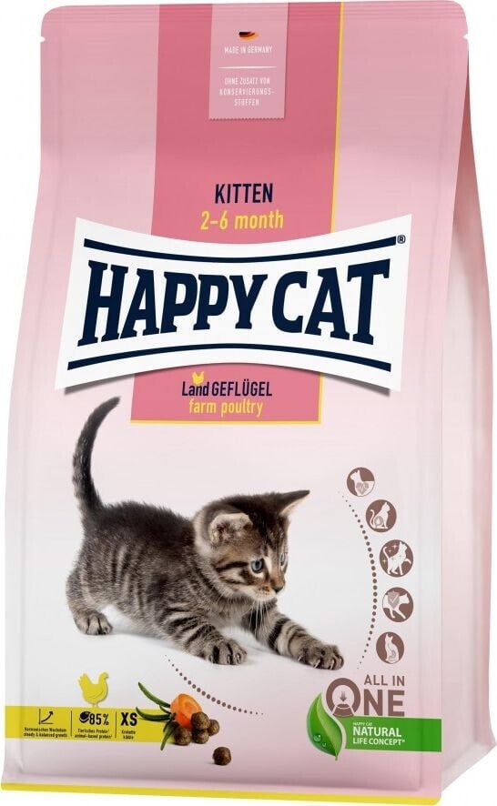 Happy Cat Kitten Farm Poultry, sucha karma, dla kociąt w wieku 2-6 mies, drób, 4 kg, worek