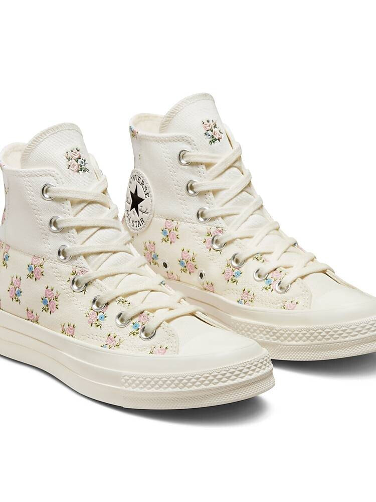 Converse – Chuck 70 Hi – Knöchelhohe Sneaker in Wollweiß mit Blumenstickerei