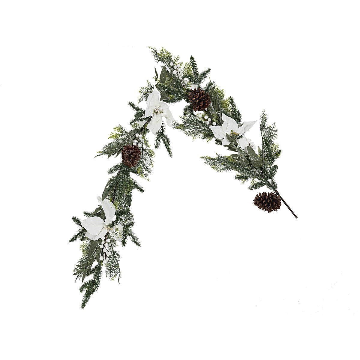 Christmas garland Romimex White Brown Green Polyethylene Flowers 20 x 150 x 20 cm