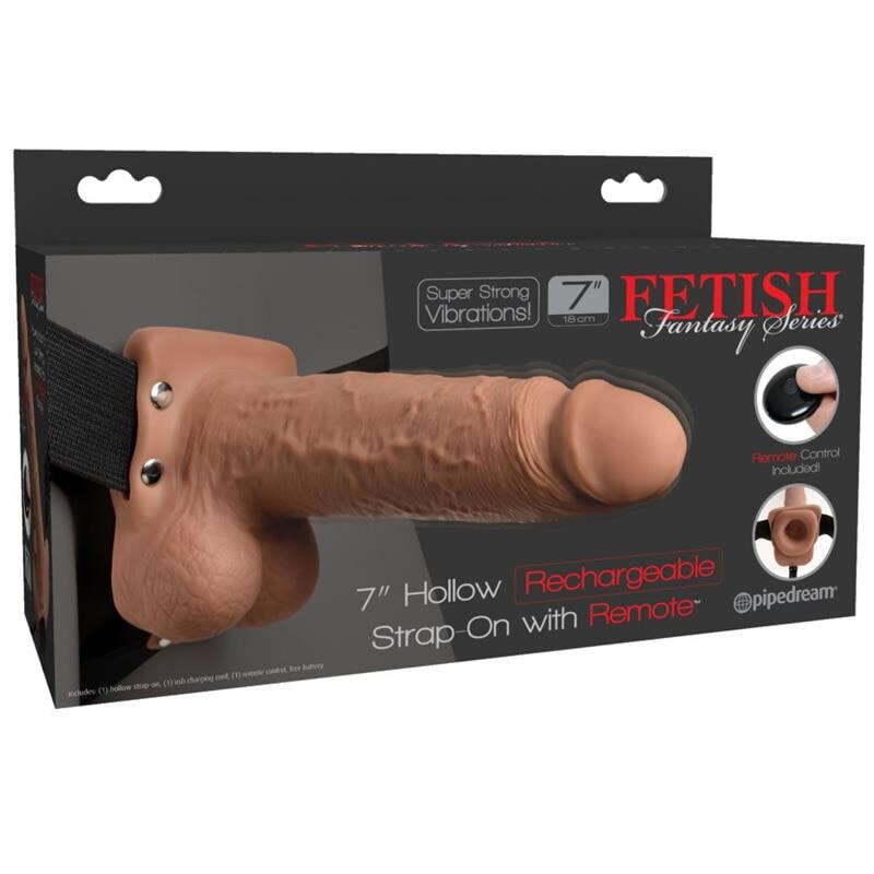 Страпон FETISH FANTASY SERIES Elastic Strap-On with 7 Hollow Dildo 10 Functions Remote Control USB